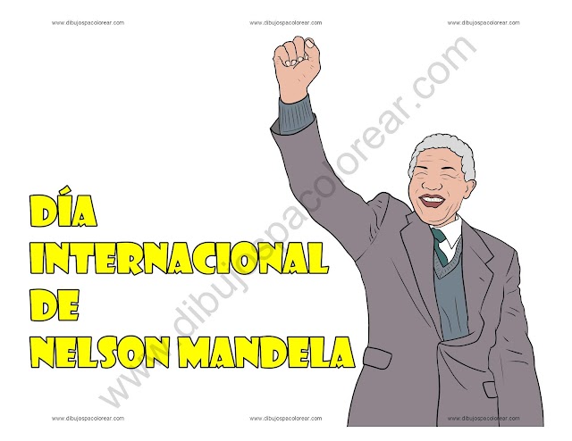 Día Internacional de Nelson Mandela dibujo a color y para colorear